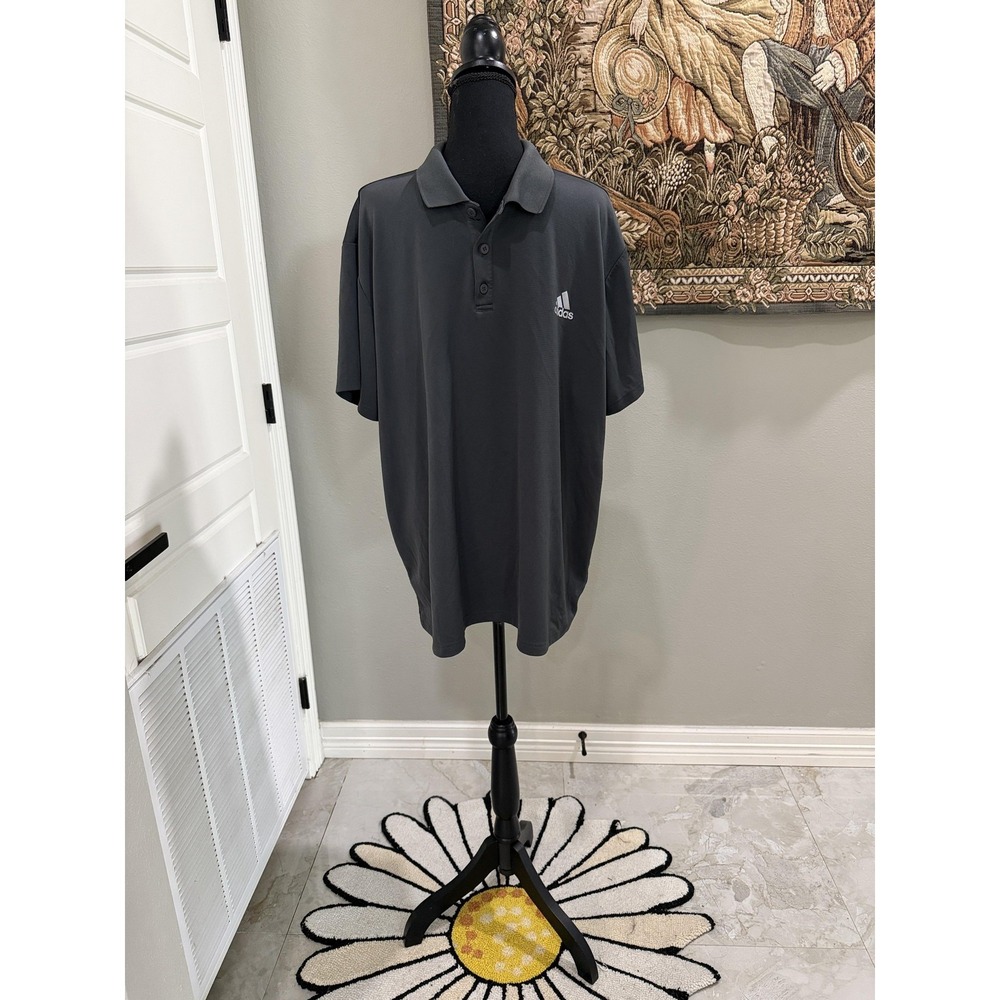 Adidas Polo Shirt Mens 2XL Gray Climalite Golf Performance Moisture Wicking‎